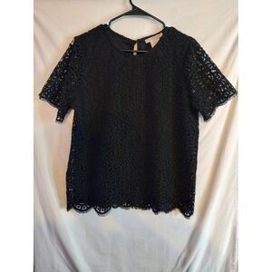 Black Philosophy Women's Med Blouse Lace Overlay Scalloped Edge EUC